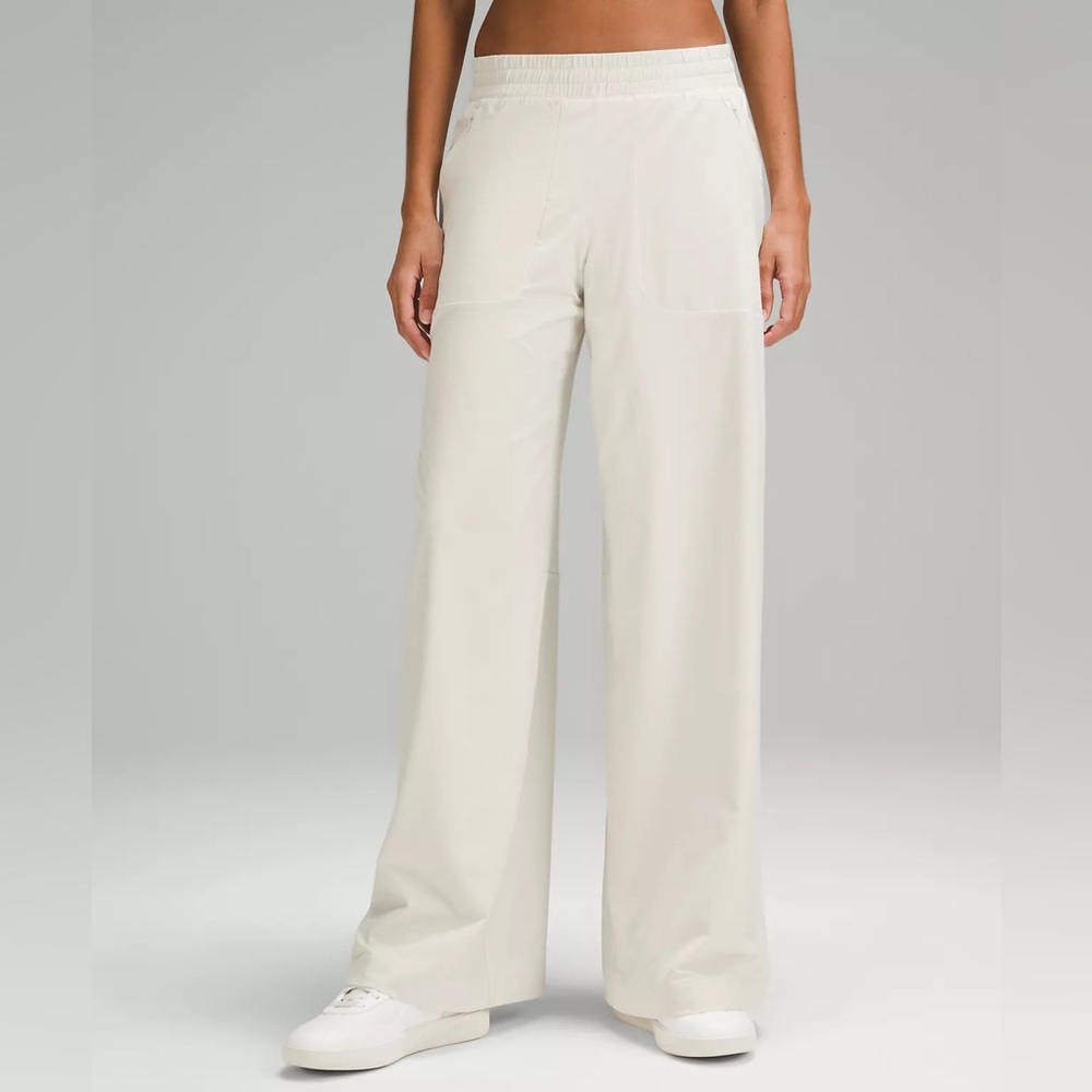 Cream High-Waisted Wide-Leg Pants